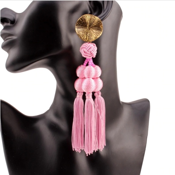 Bahati Jewelry - NEW Gold Pink Pearl Tassel Long Ball Earrings